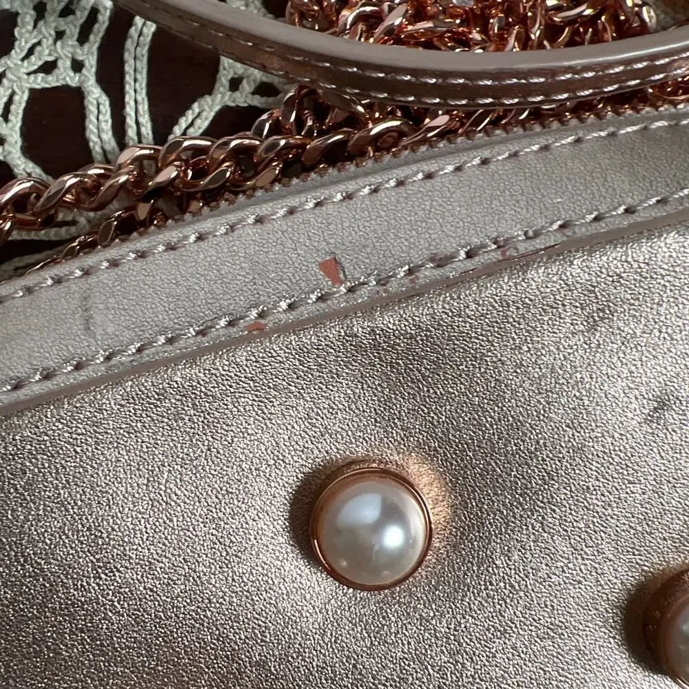 Ted Baker Rose Gold Pearl Embellished Leather Camera Bag